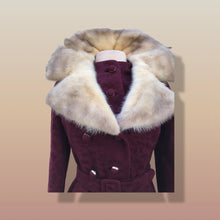 Load image into Gallery viewer, Vintage Wine Maroon Wool Mad Men 60’s Mohair Peacoat with Cross Mink Collar Mod