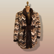 Load image into Gallery viewer, Vintage Mink Coat Mosaic “Patchwork” Intarsia Zigzag Chevron “Mocha Coffee” Swirl Tuxedo Style