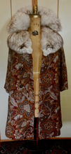 Load image into Gallery viewer, 60s Mod Tapestry Carpet Coat Swing Coat Double Breasted Large Norwegian Fox Fur M//L/XL