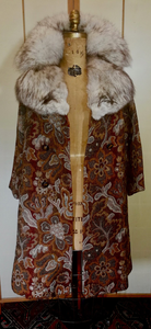 60s Mod Tapestry Carpet Coat Swing Coat Double Breasted Large Norwegian Fox Fur M//L/XL