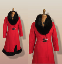 Load image into Gallery viewer, 60’s Mod Red Wool and Fur Trim with Metal Belt Buckle