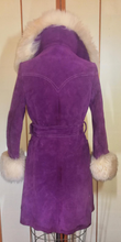 Load image into Gallery viewer, 70S Purple Leather Suede Shearling Lamb Coat Princess Belted S Penny Lane Almost Famous Hippy Princess Boho