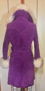 70S Purple Leather Suede Shearling Lamb Coat Princess Belted S Penny Lane Almost Famous Hippy Princess Boho