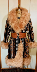 Tapestry Carpet Coat Shearling Lamb Mongolian Brocade Wool Needlepoint Russian Princess S/M/L Almost Famous Penny Lane Hippy Boho Hipster