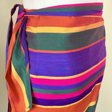 Load image into Gallery viewer, 90s Sarong Wrap Skirt Striped Raw Silk Rainbow Ralph Lauren Size US 8 M/L Ethnic Thai Asian Mod