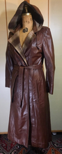 Load image into Gallery viewer, 70s Leather Hooded Coat Spy Plaid Trench Boho Chic M/L