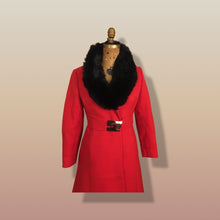 Load image into Gallery viewer, 60’s Mod Red Wool and Fur Trim with Metal Belt Buckle