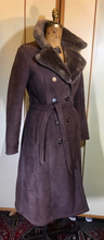 Load image into Gallery viewer, 70s Suede Sheepskin Shearling Saks Fifth Ave Brown Penny Lane Coat Princess Fit and Flare Almost Famous Small Medium Boho Hippy Bohemian