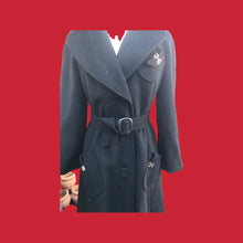 Load image into Gallery viewer, Neiman Marcus Wool Black Fitted Flare Coat Hardware
