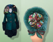 Load image into Gallery viewer, 2000’s Teal Green Blue Shearling Suede Lamb Karakul Swakara Floral Coat Victorian Penny Lane Boho