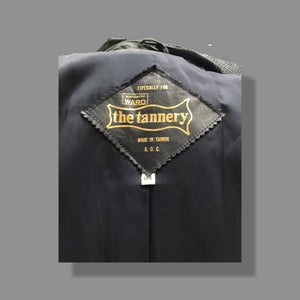70’s Spy Trench Leather Coat with Removable Shearling Collar Dark Blue
