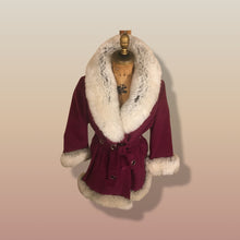 Load image into Gallery viewer, 60s Wine Cranberry Coat in Velveteen and Shearling with Grommet Belt