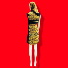 Load image into Gallery viewer, 60’s Silky Set Shift Dress Marching Scarf Navy Gold