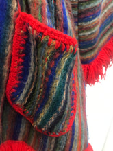 Load image into Gallery viewer, Red Columbian Peruvian Wool Hand Knit vintage Jacket Sweater 70’s Red Stripe Blanket Sweater