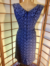 Load image into Gallery viewer, 50s 60s Blue Cotton Authentic Wiggle Dress One Piece Vintage Lace Design With Brooch