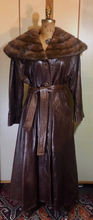 Load image into Gallery viewer, 70s 80s Full Length Leather Trench with Full Extra Wide Mink Collar Butter Soft Leather Neiman Marcus M/L Flexible Size Princess