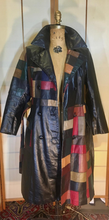 Load image into Gallery viewer, 70s Leather Coat l Patchwork Fit Flare S/M Trench Spy Boho Chic Mosaic