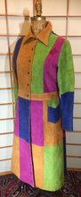 Load image into Gallery viewer, Suede ColorBlock Rainbow Coat--- Leather Patchwork Trench Spy Coat 70s Hippy Joseph and the Amazing Technicolor Dreamcoat--S/M Boho