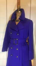 Load image into Gallery viewer, Purple Wool Mod 60s Full Length Fit Flare Double Breasted Sleek Coat Military Princess