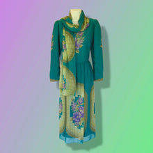 Load image into Gallery viewer, 70’s 80’s I Magnin Chiffon Dress Scarf Set Teal/Purple/Yellow