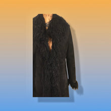 Load image into Gallery viewer, 70’s 80’s Vintage Black Suede Coat Mongolian Curly Lamb Penny Lane Boho Long