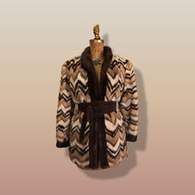 Load image into Gallery viewer, Vintage Mink Coat Mosaic “Patchwork” Intarsia Zigzag Chevron “Mocha Coffee” Swirl Tuxedo Style