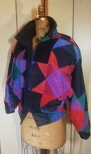 Load image into Gallery viewer, 80s 90s Suede Geometric Patchwork Leather Short Jacket Coat Harlequin Rainbow Purple S/M/L