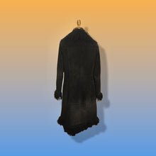 Load image into Gallery viewer, 70’s 80’s Vintage Black Suede Coat Mongolian Curly Lamb Penny Lane Boho Long