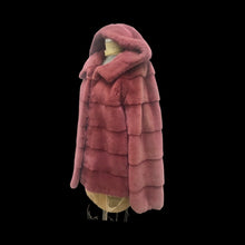 Load image into Gallery viewer, Pink Mauve Muted Mink Coat Bomber Hoodie Casual Elegant With Whole Mink Skins