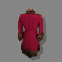 Load image into Gallery viewer, Vintage 40’s Coat Cranberry Red with Fur Trim and Wool