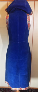 Hooded Blue Suede 70S Vest Long Satin Embroidered Orange Thick Leather Small Extra Long Hippy Chic Hippy Sleeveless Coat Russian Princess