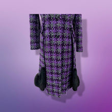 Load image into Gallery viewer, 60’s Purple Woven Wool Coat with Genuine Fur Peplum and Collar Plaid