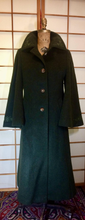 Load image into Gallery viewer, Full Length Long Flare Cape Sleeve Embroidered Kimono Coat Green Austrian Wool, Made in Austria Red Silk Lining S/M/L