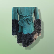 Load image into Gallery viewer, 2000’s Teal Green Blue Shearling Suede Lamb Karakul Swakara Floral Coat Victorian Penny Lane Boho