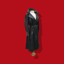 Load image into Gallery viewer, 70’s Spy Trench Black Leather with Suede inlay Fox fur Removable Collar