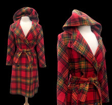 Load image into Gallery viewer, Vintage 60’s 70’s Red Plaid Hooded Wool Belted Coat