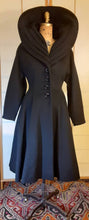 Load image into Gallery viewer, Women&#39;s Vintage Coat-50s Lilli Ann Classic Black Fit Flare Dramatic Collar Thick Wool Full Skirted Princess Price:
