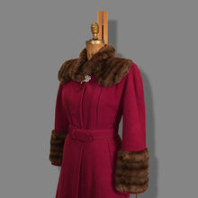Load image into Gallery viewer, Vintage 40’s Coat Cranberry Red with Fur Trim and Wool