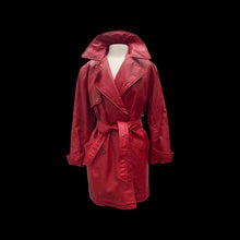 Load image into Gallery viewer, Lipstick Red Leather Trench Spy Coat