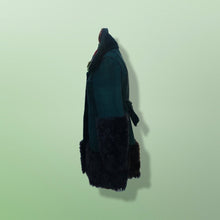 Load image into Gallery viewer, 2000’s Teal Green Blue Shearling Suede Lamb Karakul Swakara Floral Coat Victorian Penny Lane Boho