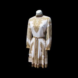 70’s I Magnin Gold Dress Eastern Sari Influenced Couture