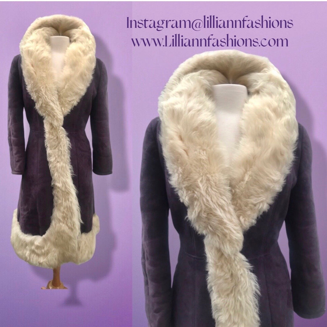 70’s Vintage Deep Purple Suede and Shearling Boho Princess Penny Lane Coat