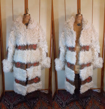 Load image into Gallery viewer, Tamara Vintage Women's Curly Lamb Shaggy Mongolian Coat Embroidered Suede White Brown Red Flowers Afghan Ethnic Hippy Boho Hipster Princess
