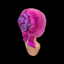 Load image into Gallery viewer, Pink Fox Fur Himalayan Hat Brocade Silk Iridescent