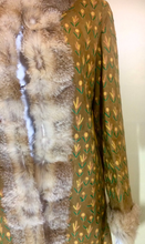 Load image into Gallery viewer, 70s Yellow Green Suede and Coyote Fur Hand Embroidered Floral Turkish Afghan Coat Penny Lane Almost Famous Boho Hippy M/L