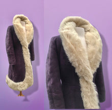 Load image into Gallery viewer, 70’s Vintage Deep Purple Suede and Shearling Boho Princess Penny Lane Coat