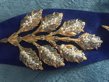Load image into Gallery viewer, Glam 80s Belt- Elegant Swarovski Austrian Crystal and Pearl Leaf Design Cinch Royal Blue Suede Waist 29"-31"