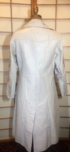 Load image into Gallery viewer, Floral White Leather Trench Spy Coat--Embroidered Floral Bird Pastel Design, Leather Spy Trench Fit Flare Penny Lane Twiggy Afghan M/L