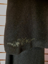Load image into Gallery viewer, Full Length Long Flare Cape Sleeve Embroidered Kimono Coat Green Austrian Wool, Made in Austria Red Silk Lining S/M/L