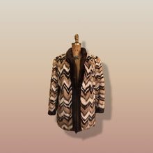 Load image into Gallery viewer, Vintage Mink Coat Mosaic “Patchwork” Intarsia Zigzag Chevron “Mocha Coffee” Swirl Tuxedo Style